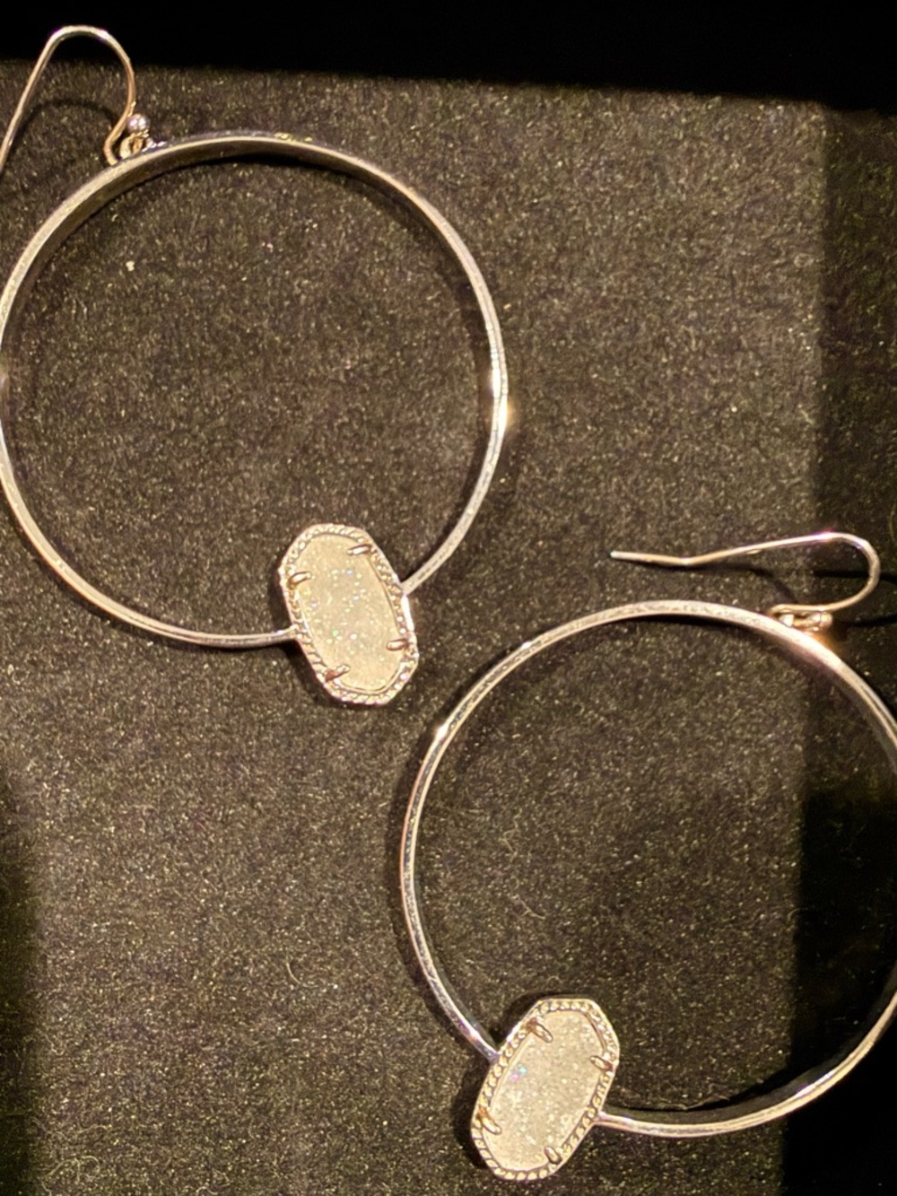 Kendra Scott Silver Tone Hoop Earrings with Sparkling Druzy White Stone Accent